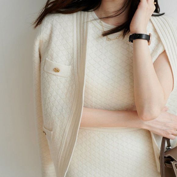 Knit Jacquard Jacket Dress | Office Sweater Dress - Picture 3 of 9